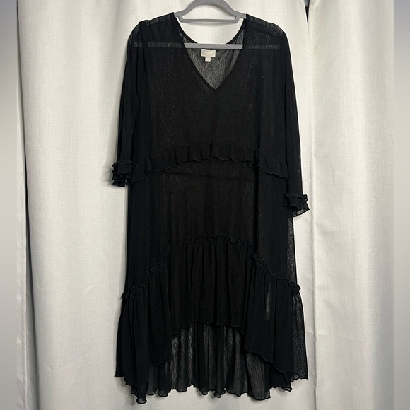 Zim & Zoe Black Sheer Ruffle Tiered High Low Dress 18 - Picture 9 of 9